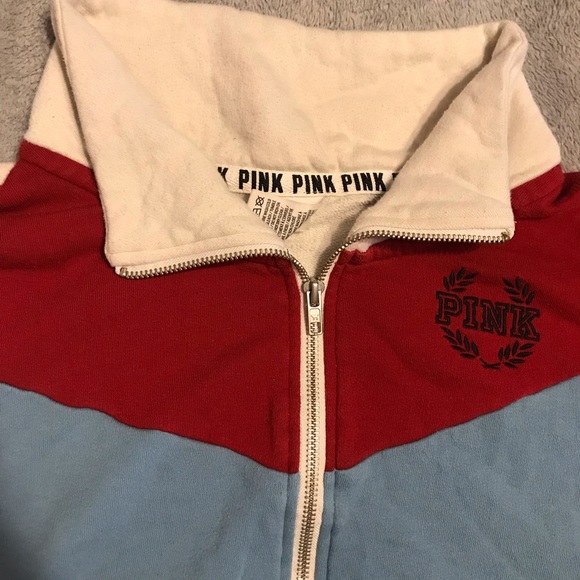 PINK Red, blue, black, & cream quarter zip sweater - Picture 3 of 7